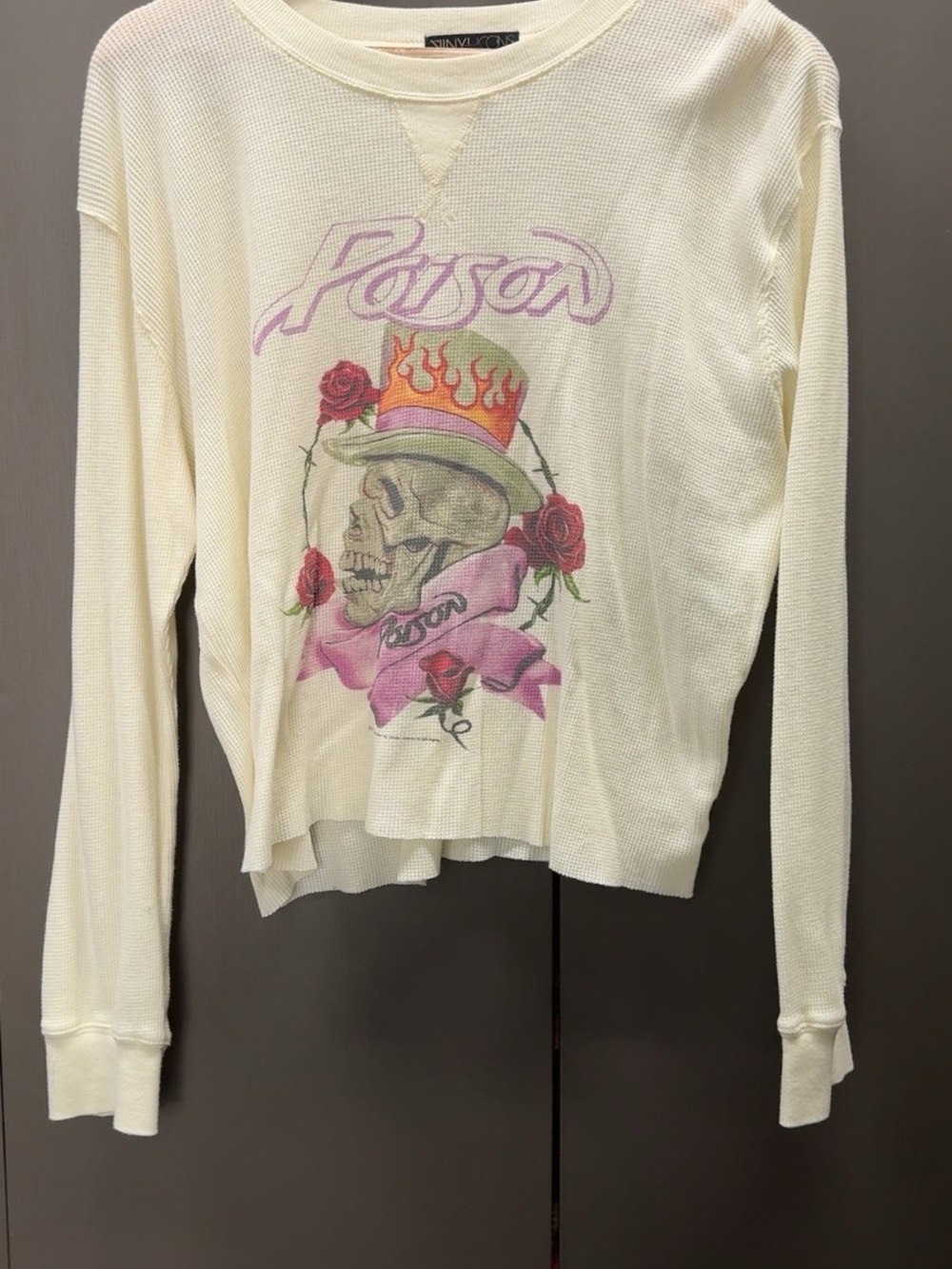 Cream Graphic Thermal Long-Sleeve Crewneck Sweater